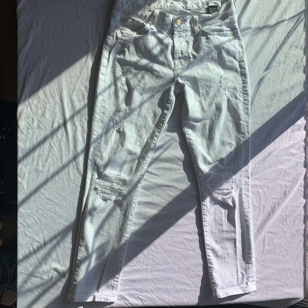 7 for all mankind white distressed jeans